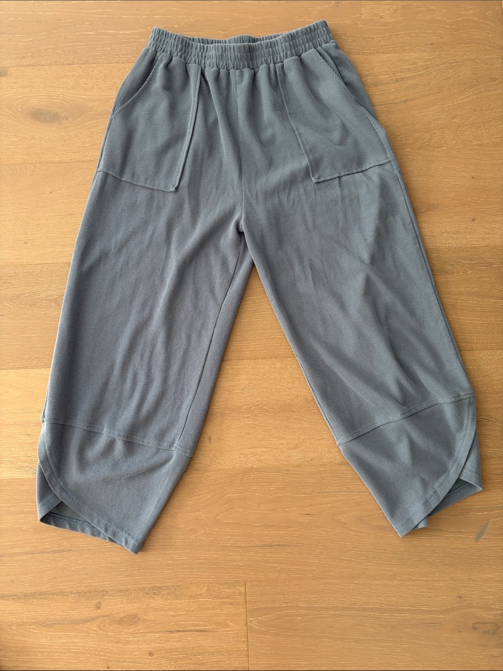Women's Light Blue Ribbed Elastic-Waist  Jogger Pants